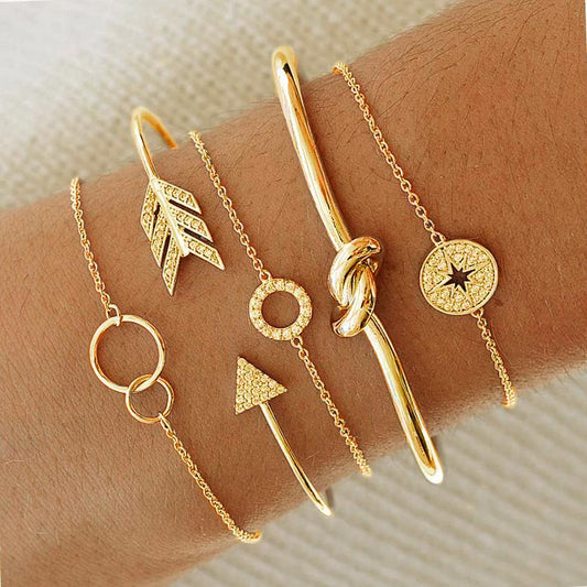 5 Piece Pav'e Loveknot Bracelet Gold Set   - ALILY