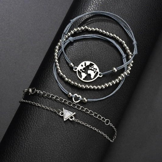 White Marble Pyramid Filigree World 4 Piece Bracelet Set   - ALILY