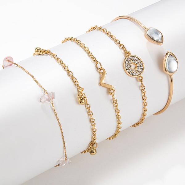 5 Piece Pink Crystal Celestial Bracelet Set   - ALILY