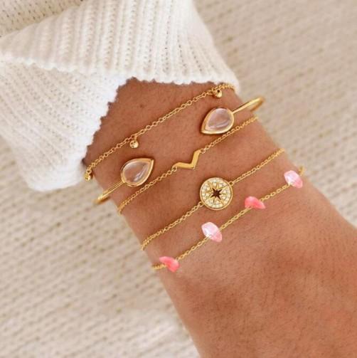 5 Piece Pink Crystal Celestial Bracelet Set   - ALILY