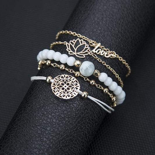 Arcoris White Marble Filigree Pendant & Love 5 Piece Bracelet Set   - ALILY