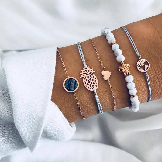 Pineapple Express Black Marble 5 Piece Bracelet Set   - ALILY