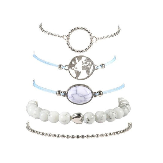 White Marble Filligree Strectch 5 Piece Bracelet   - ALILY