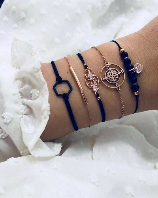 Searching For The Stars Black Marble 5 Piece Bracelet   - ALILY