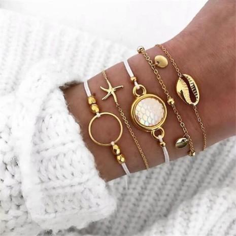 Oceanic Inspired Seashell 5 Piece Bracelet Set   - ALILY