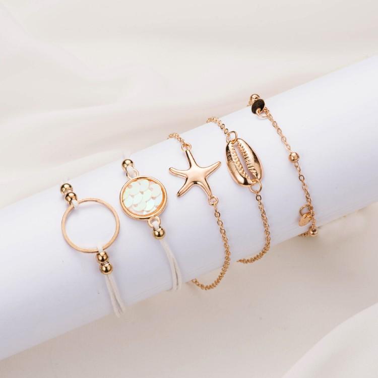 Oceanic Inspired Seashell 5 Piece Bracelet Set   - ALILY