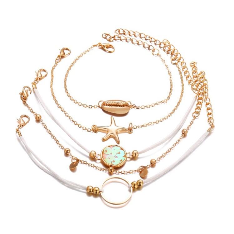 Oceanic Inspired Seashell 5 Piece Bracelet Set   - ALILY