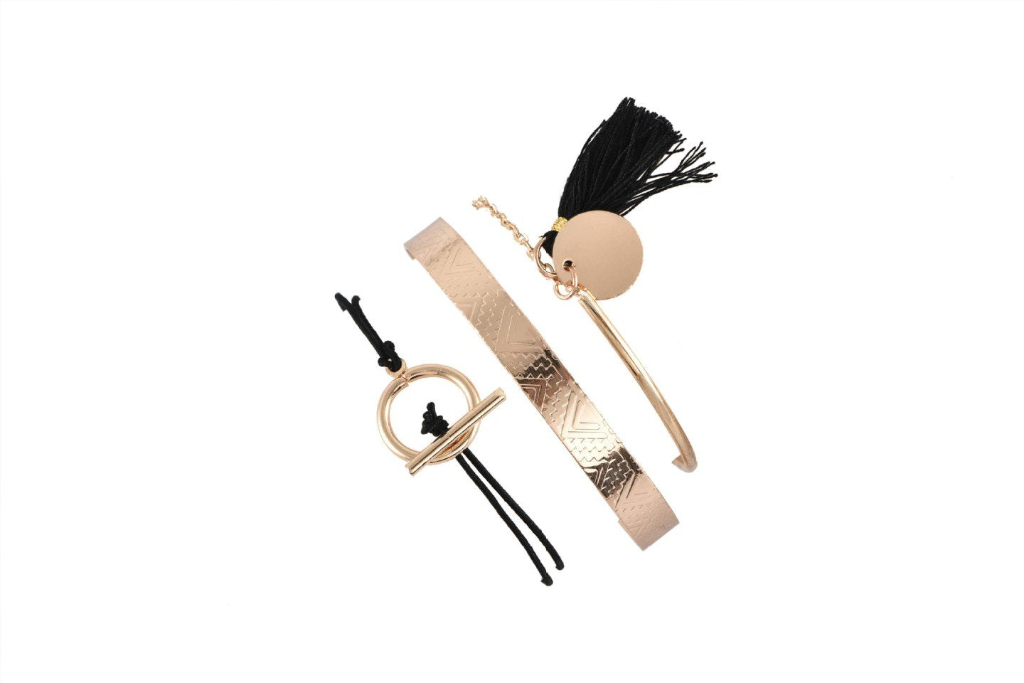 Egyptian Design Gold Ingrain Black Tassel 3 Piece Set   - ALILY