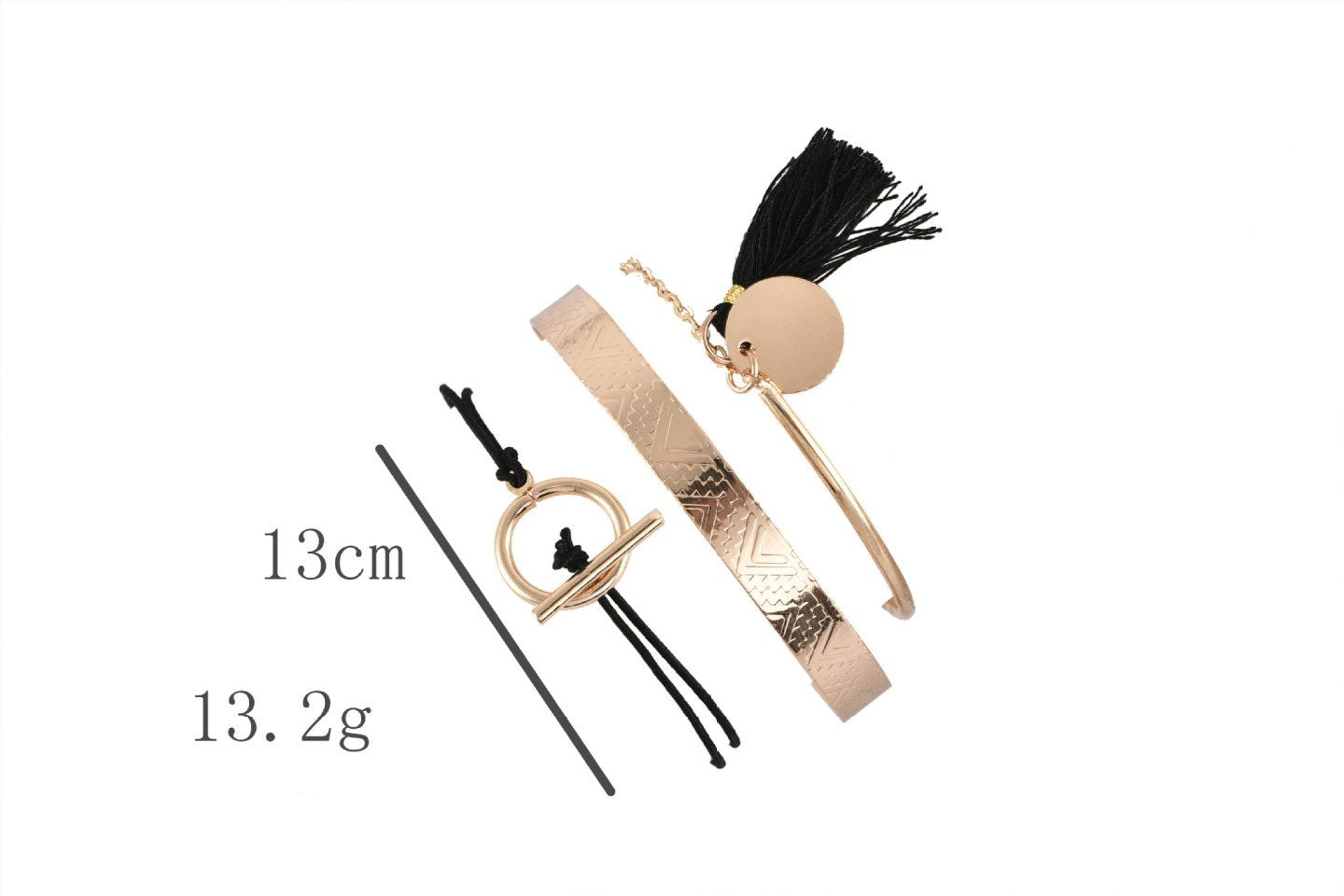 Egyptian Design Gold Ingrain Black Tassel 3 Piece Set   - ALILY