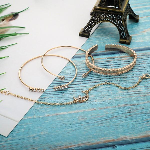 White Crystal Celestial 4 PC Bangle Set in 14K Gold   - ALILY