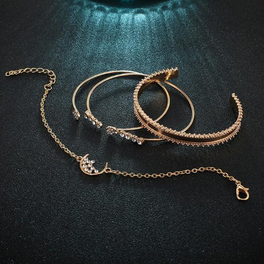 White Crystal Celestial 4 PC Bangle Set in 14K Gold   - ALILY