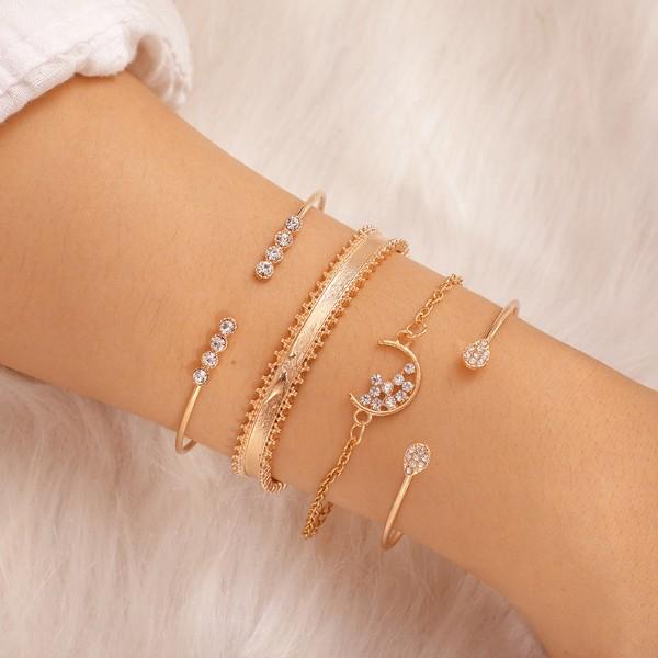 White Crystal Celestial 4 PC Bangle Set in 14K Gold   - ALILY