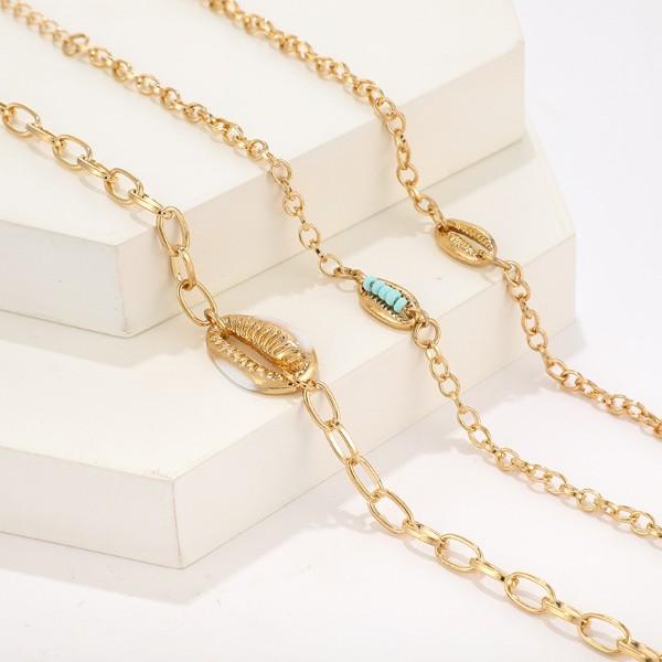 Turquoise Sea-Shell 3 Piece Bracelet Set in 14K Gold   - ALILY