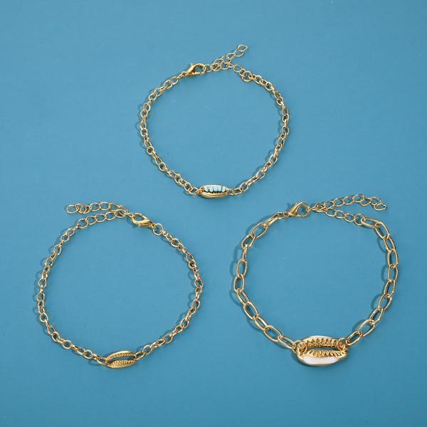 Turquoise Sea-Shell 3 Piece Bracelet Set in 14K Gold   - ALILY
