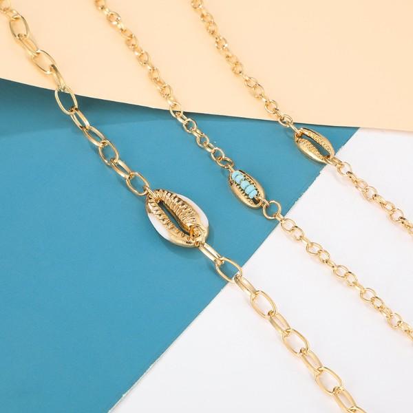 Turquoise Sea-Shell 3 Piece Bracelet Set in 14K Gold   - ALILY