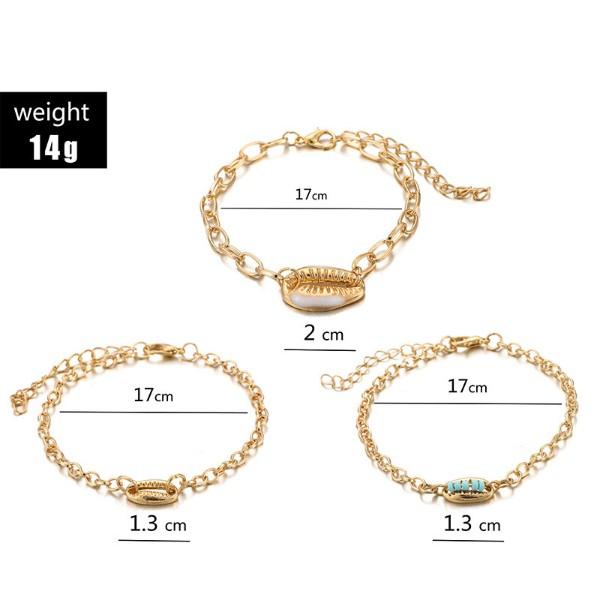 Turquoise Sea-Shell 3 Piece Bracelet Set in 14K Gold   - ALILY