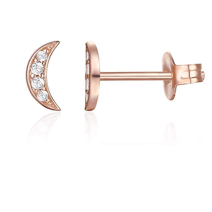 6mm Pave Cresent Stud Earring with Swarovski Crystals - 14K Rose Gold Plated, Earring, ALILY , ALILY   jewelryjewelry deals, swarovski crystal jewelry, groupon jewelry,, jewelry for mom,