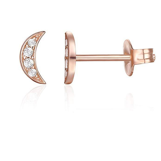 6mm Pave Cresent Stud Earring with Swarovski Crystals - 14K Rose Gold Plated, Earring, ALILY , ALILY   jewelryjewelry deals, swarovski crystal jewelry, groupon jewelry,, jewelry for mom,