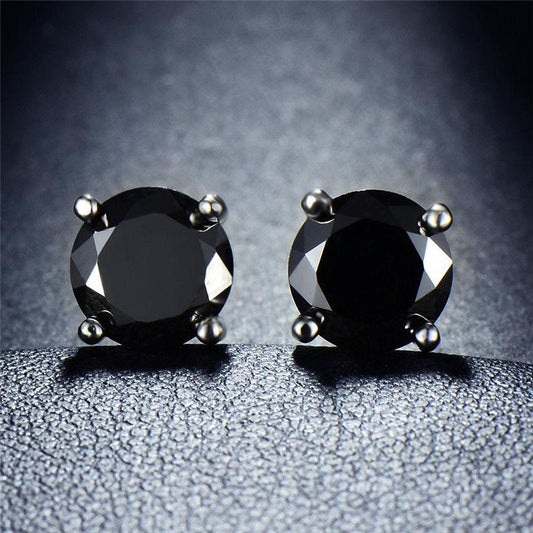Black Onyx Embellished with Swarovski Crystals 7mm Stud Earringin 18K White Gold Plated, Earring, ALILY , ALILY   jewelryjewelry deals, swarovski crystal jewelry, groupon jewelry,, jewelry for mom,