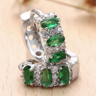 Simulated Gemstone Multi Gem Earrings in 18K White Gold (Multiple Options)   - ALILY