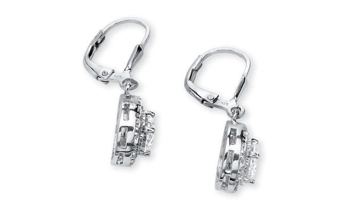 Pave Halo Disc Drop Earring Embellished with  Crystals in 18K White Gold Plated