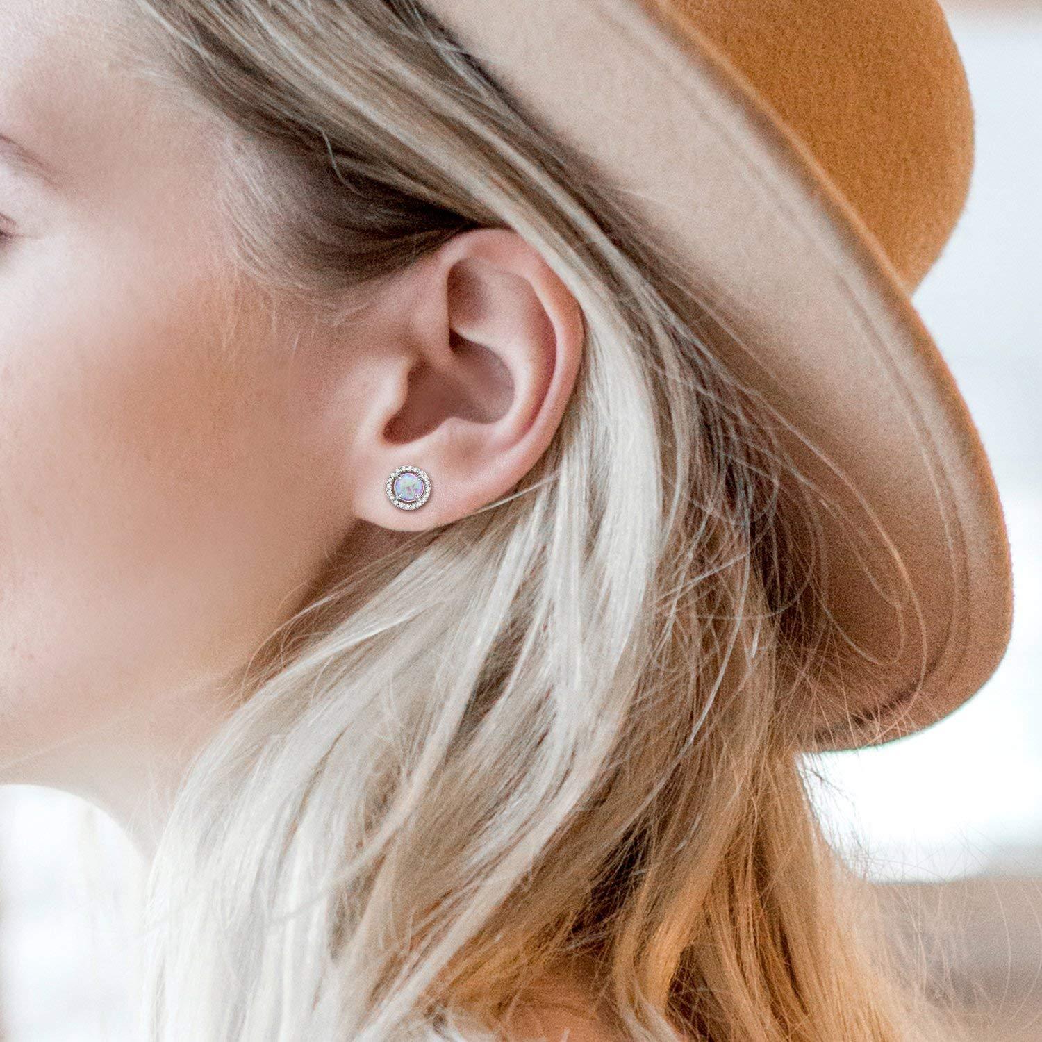 2.50 Ct Opal Created Round Halo Stud Earringin 18K Rose Gold Plated, Earring, ALILY , ALILY   jewelryjewelry deals, swarovski crystal jewelry, groupon jewelry,, jewelry for mom,