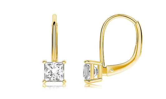 Diamond Princess Cut Leverback Earringin 18K Gold Plated, Earring, ALILY , ALILY   jewelryjewelry deals, swarovski crystal jewelry, groupon jewelry,, jewelry for mom,