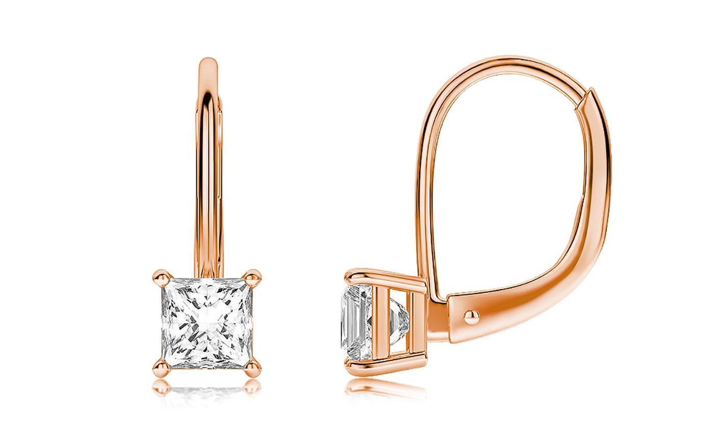 Diamond Princess Cut Leverback Earringin 18K Rose Gold Plated, Earring, ALILY , ALILY   jewelryjewelry deals, swarovski crystal jewelry, groupon jewelry,, jewelry for mom,