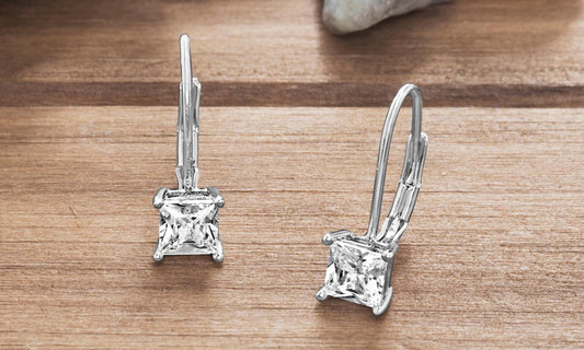 Diamond Princess Cut Leverback Earringin 18K White Gold Plated, Earring, ALILY , ALILY   jewelryjewelry deals, swarovski crystal jewelry, groupon jewelry,, jewelry for mom,