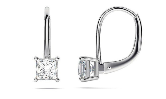 Princess Cut  Elements Simple Leverback Earrings in 14K White Gold