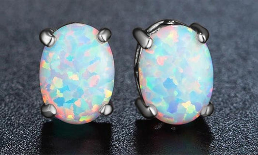 3.00 CT Oval Cut Opal Stud Earring in 18K White Gold Plated, Earring, ALILY , ALILY   jewelryjewelry deals, swarovski crystal jewelry, groupon jewelry,, jewelry for mom,