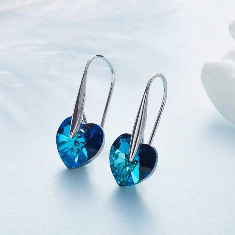 Blue  Elements Heart Shaped Drop Earrings in 14K White Gold