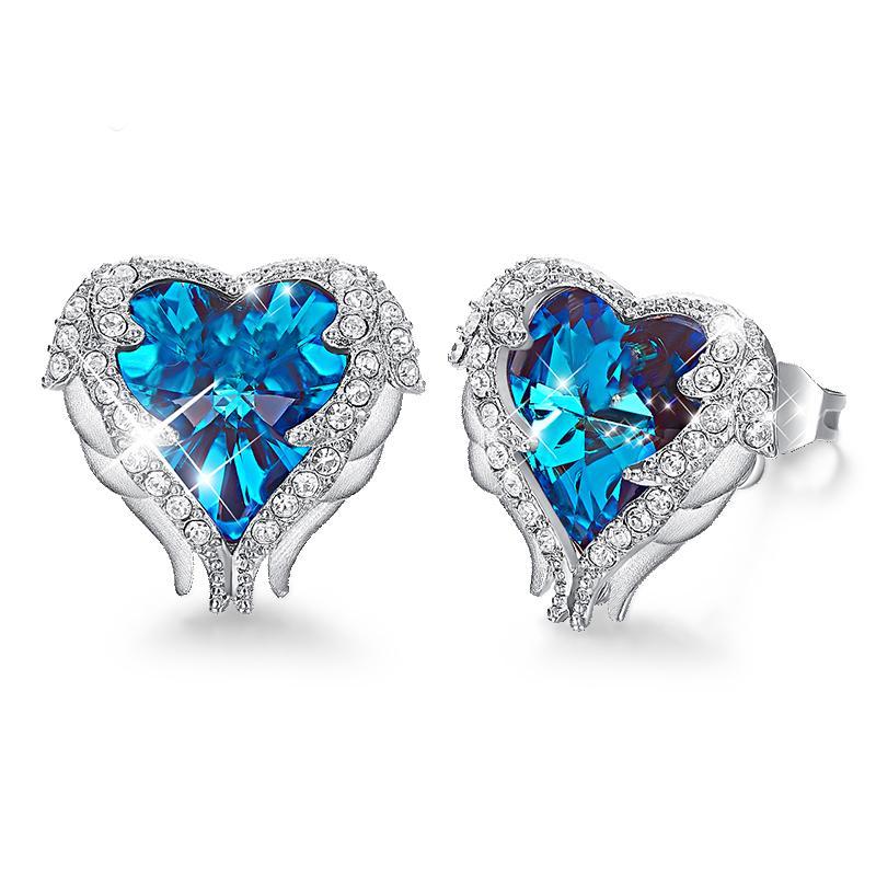 Wings of an Angel Heart Blue Topaz Necklace and Earring Set   - ALILY