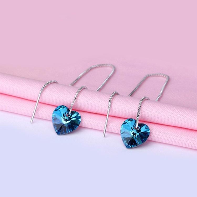 Blue  Elements Dangling Heart Shaped Threader Earrings in 14K White Gold