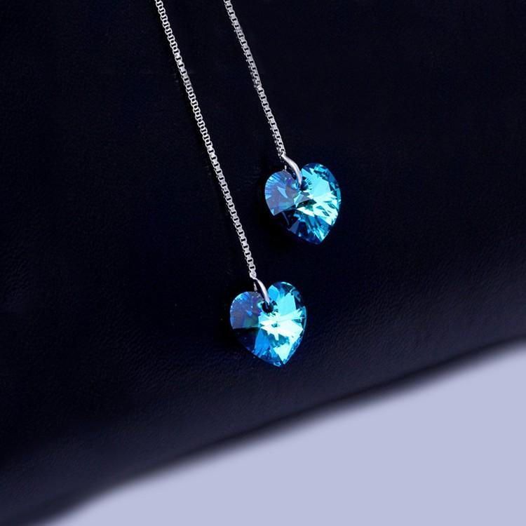 Blue  Elements Dangling Heart Shaped Threader Earrings in 14K White Gold