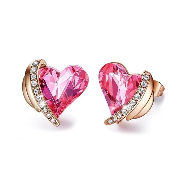 Pink Topaz Heart Stud 18K White Gold Plated   - ALILY