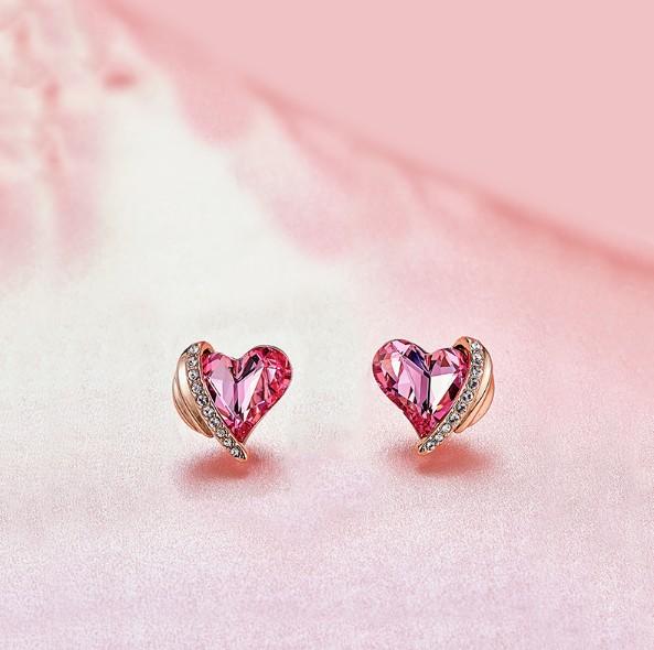Pink Topaz Heart Stud 18K White Gold Plated   - ALILY