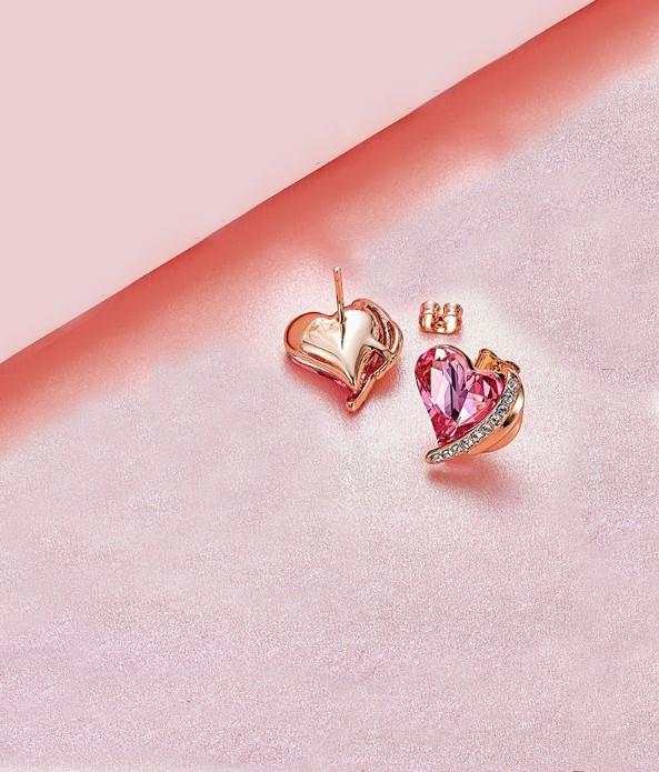 Pink Topaz Heart Stud 18K White Gold Plated   - ALILY