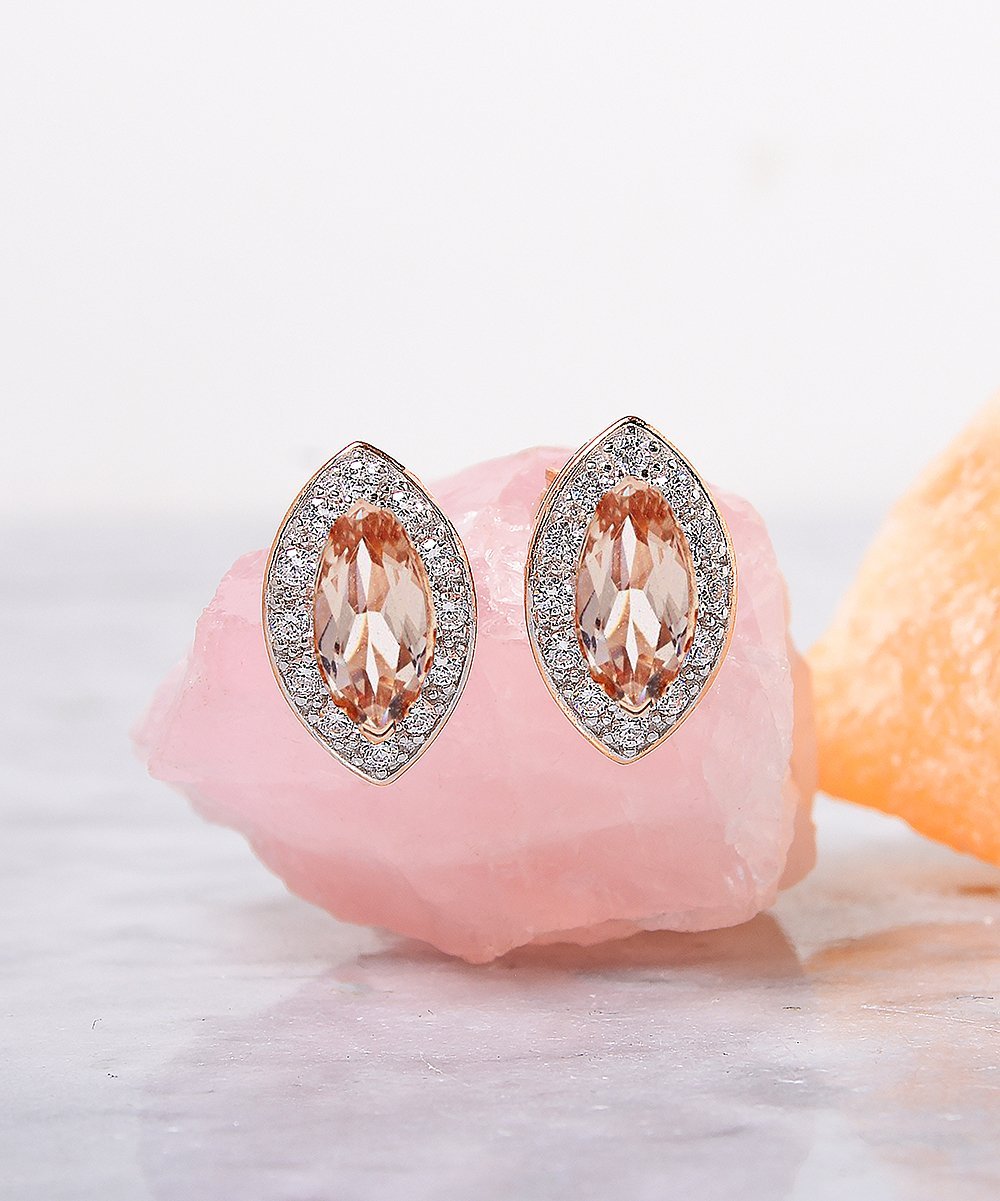 1.00 CT Morganite Marquise Cut Stud Earring in 18K Rose Gold Plated   - ALILY
