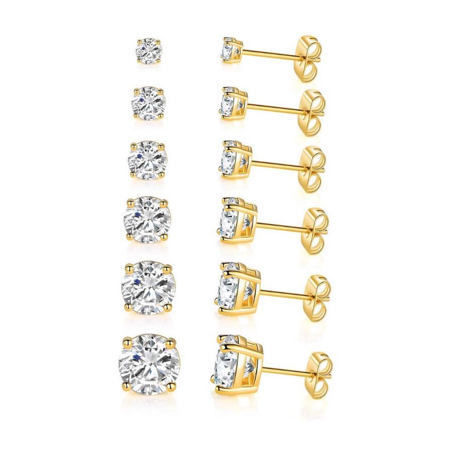 6 Piece Graduating Classic  Elements Studs in 14K Gold Plated