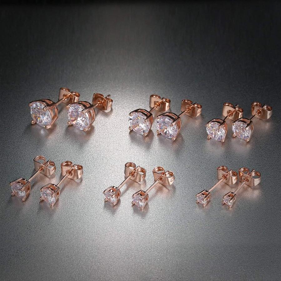 6 Piece Graduating Classic  Elements Studs in 14K Rose Gold Plated