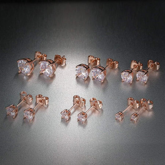 6 Piece Graduating Classic  Elements Studs in 14K Rose Gold Plated