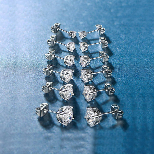 5 Piece Elements Graduated Princess Cut Stud Earrings in 14K White Gold Plating