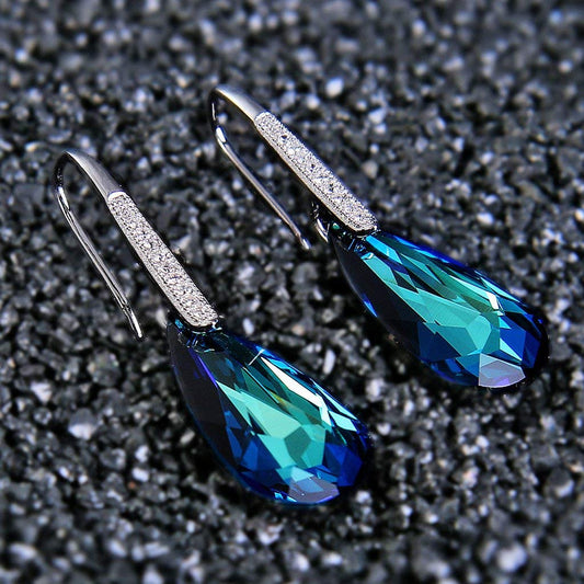 Elements Bermuda Blue Drop Earring in 14K White Gold Plating