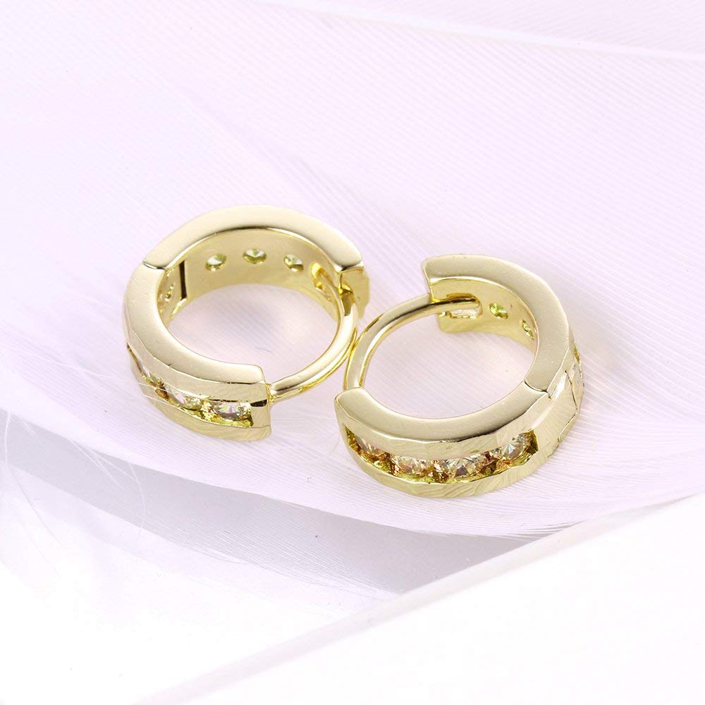 Crystal Mini Clip-On Huggie Hoop Earrings in 14K Gold Plating