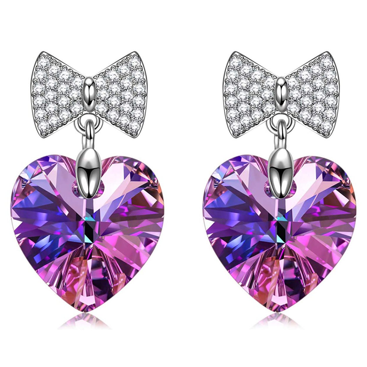 Changing Rainbow Stone Bowtie Heart Drop Earring   - ALILY