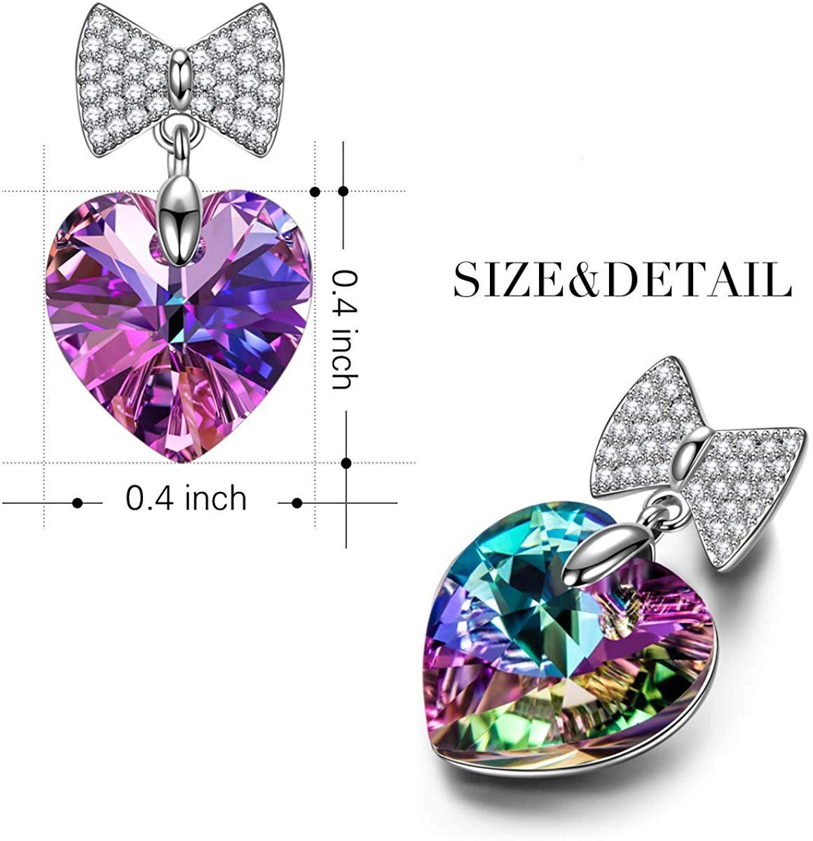 Changing Rainbow Stone Bowtie Heart Drop Earring   - ALILY