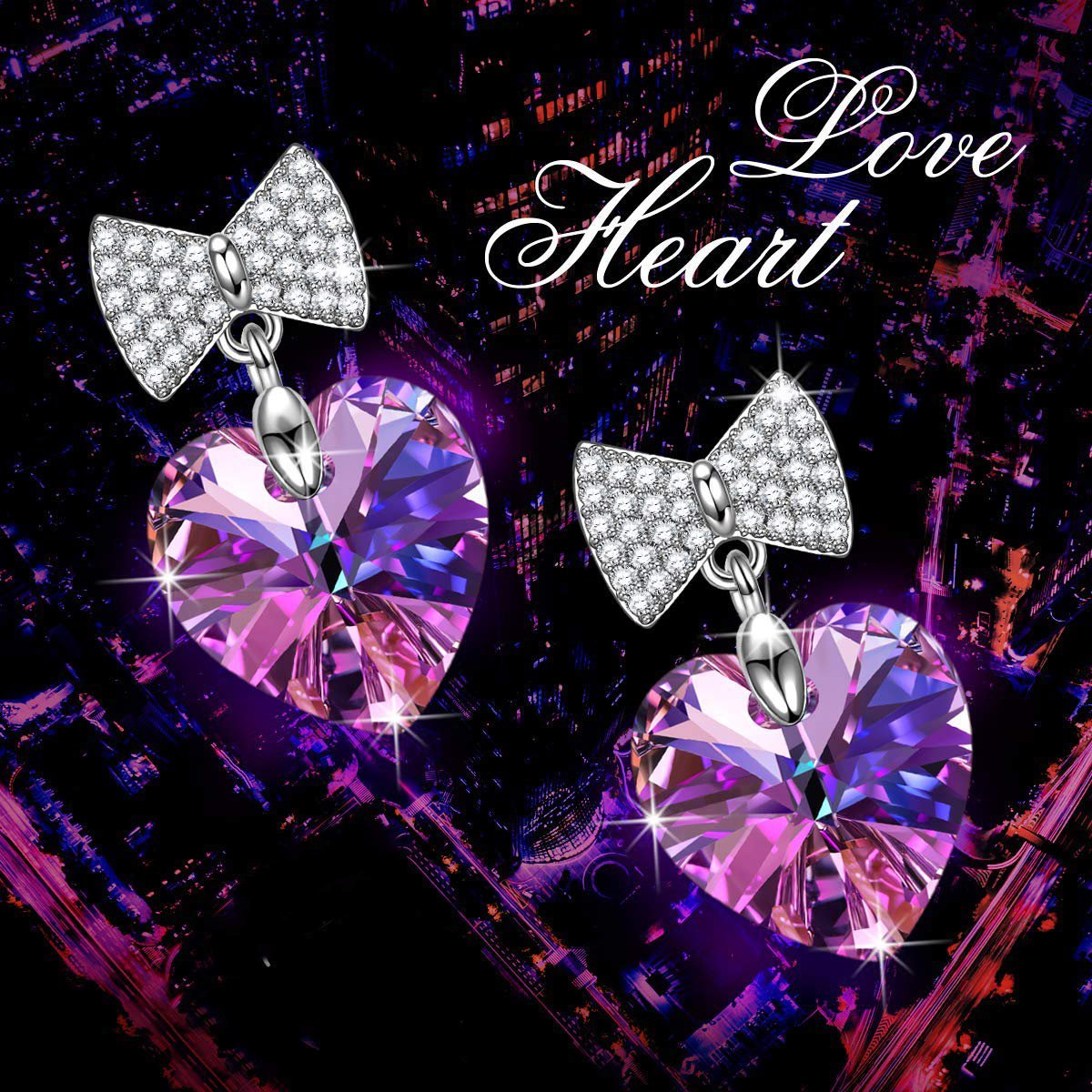 Changing Rainbow Stone Bowtie Heart Drop Earring   - ALILY