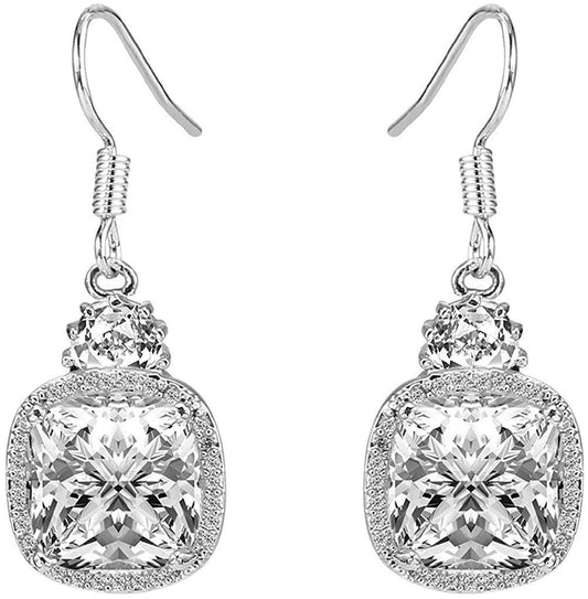 2.00 CT White Topaz Ascher Cut Drop Earring   - ALILY