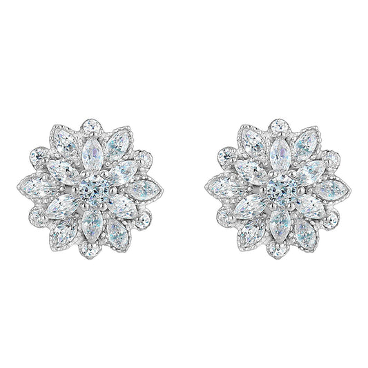 White Crystal Flower Earrings